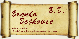 Branko Dejković vizit kartica